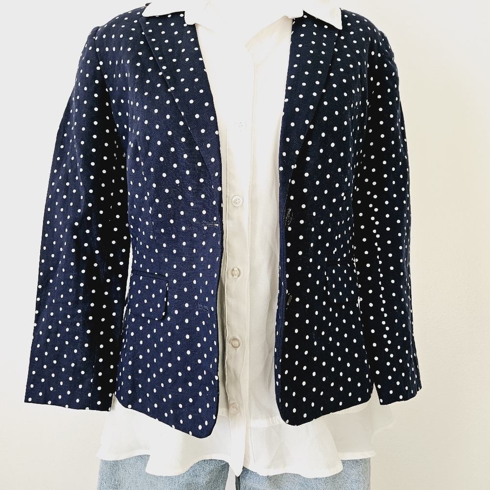 Banana Republic Blue and White Polka Dot Blazer. Size 2